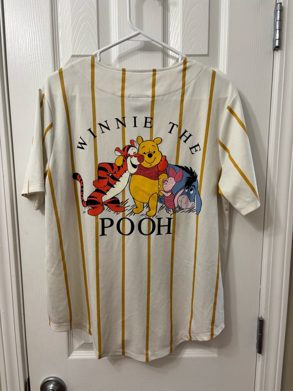 Disney Winnie The Pooh Pinstripe Button Down  Baseball Jersey Women’s Size - Picture 8 of 8
